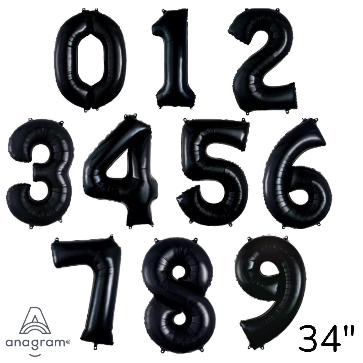 Anagram Foil Balloon Black 34" Numbers 0 - 9