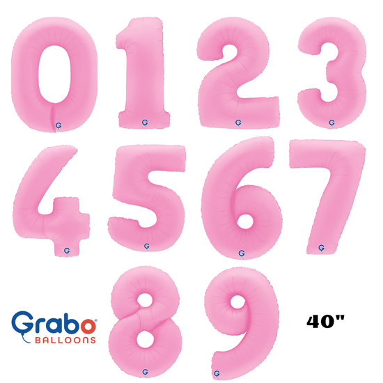 Grabo Foil Balloon Matte Sakura Pink 40" Numbers 0 - 9