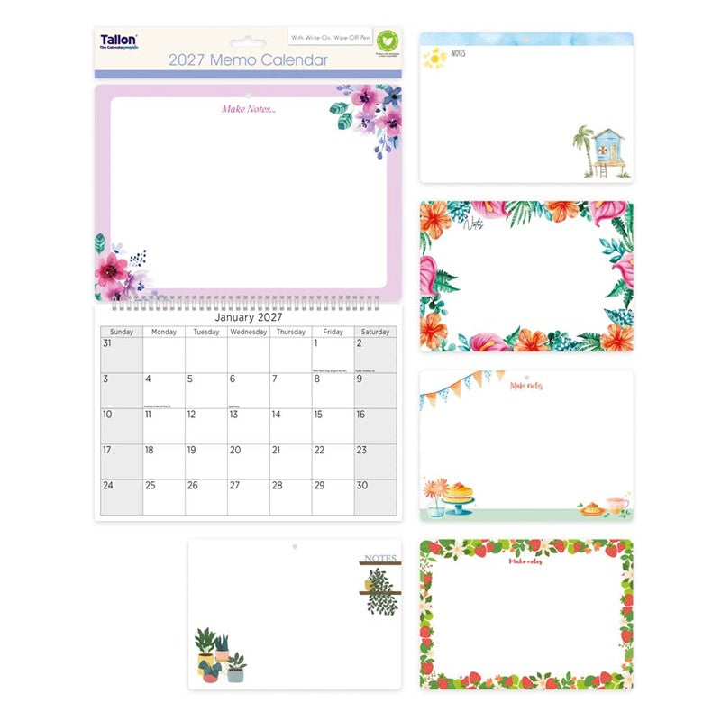 Memo Calendar With Pen Illustarted 2027 12pk