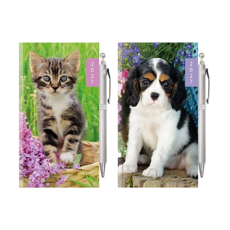 Diary Slim WTV W/Pen Puppy & Kitten 2027 12pk