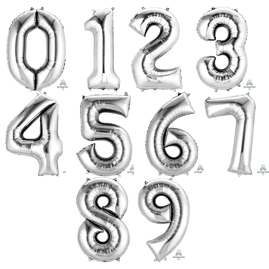 Anagram Foil Balloon Silver 34" Numbers 0 - 9