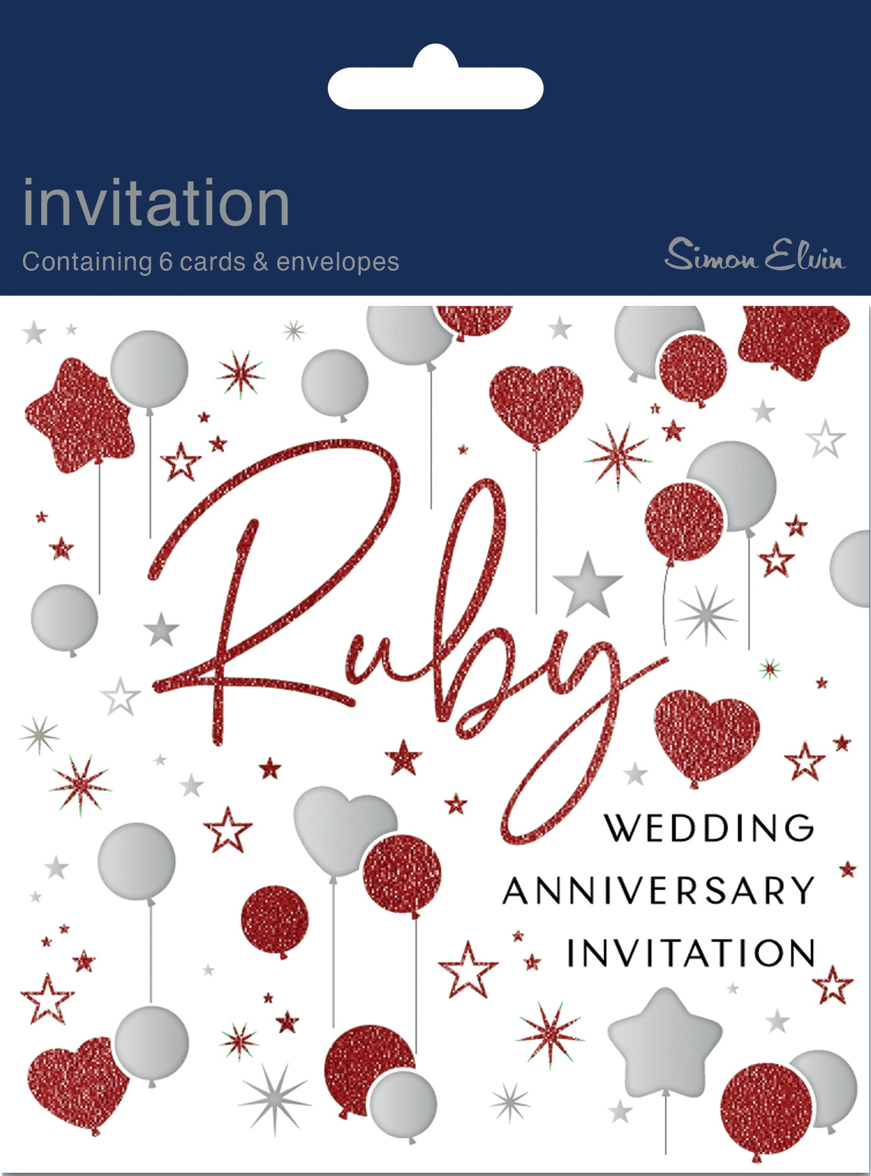 Simon Elvin Invitation Ruby Anniversary 6pk