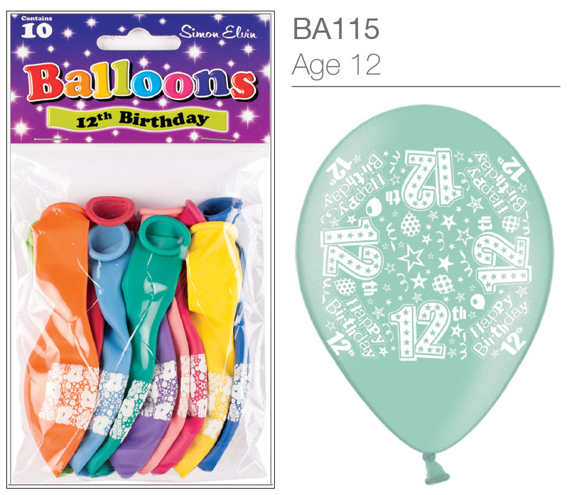 Age 12 Latex Balloons 9" 10pk