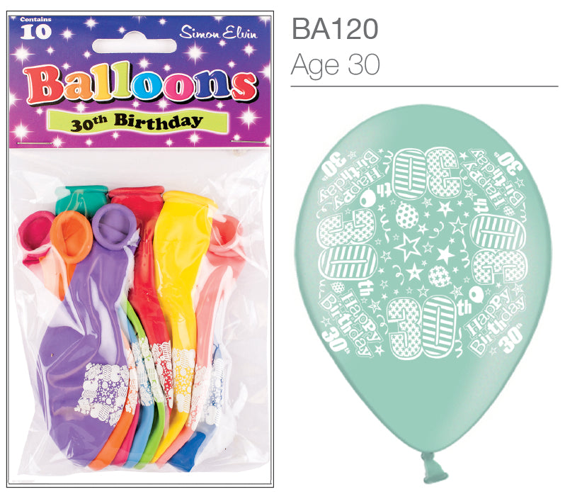 Age 30 Latex Balloons 9" 10pk