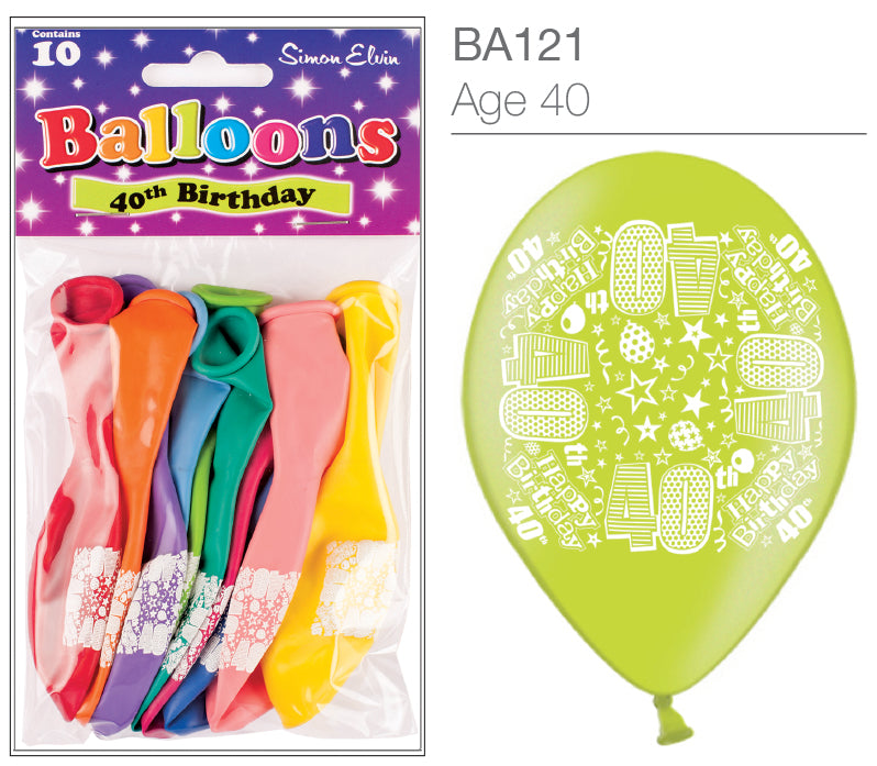 Age 40 Latex Balloons 9" 10pk