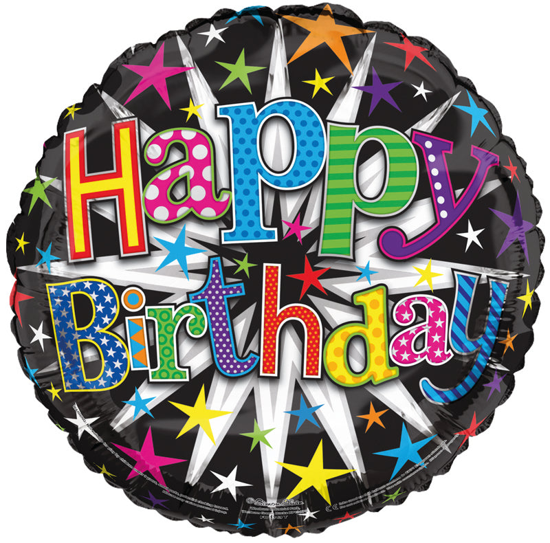 Happy Birthday 18" Star Burst Foil Balloon