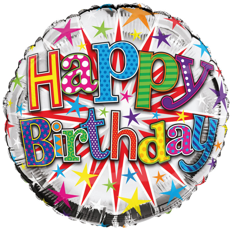 Happy Birthday 18" Silver Star Burst Foil Balloon