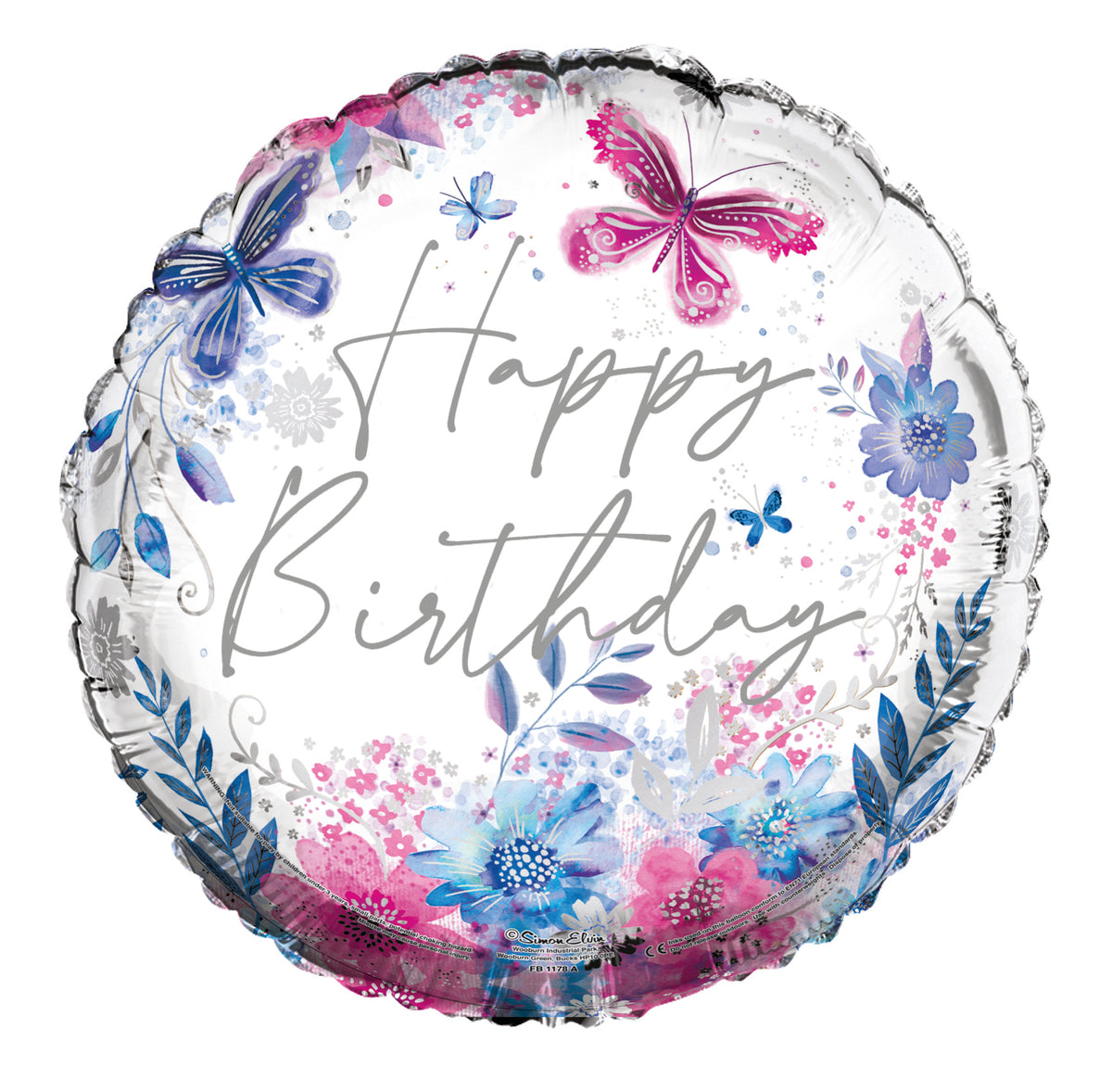Happy Birthday Butterflies 18" Foil Balloon