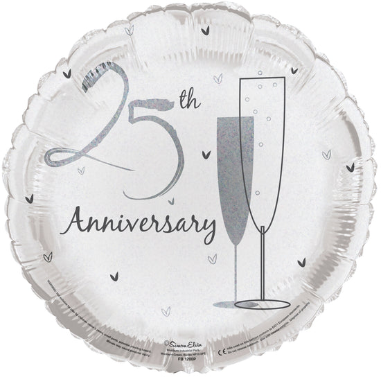 Silver Wedding Anniversary Round 18" Foil Balloon