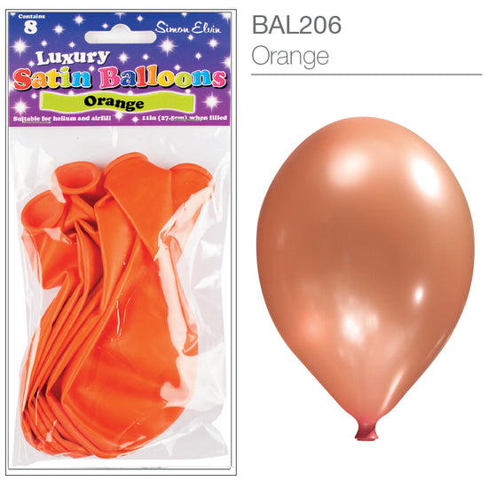 Satin Orange 11" Latex Balloons 8pk