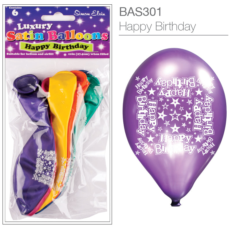 Simon Elvin Satin Birthday 11" Latex Balloons 6pk