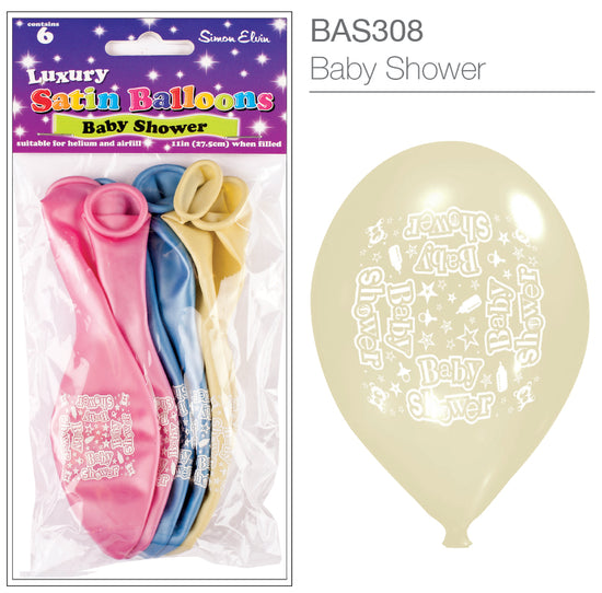 Baby Shower Satin Printed 11" Latex Balloons 6pk