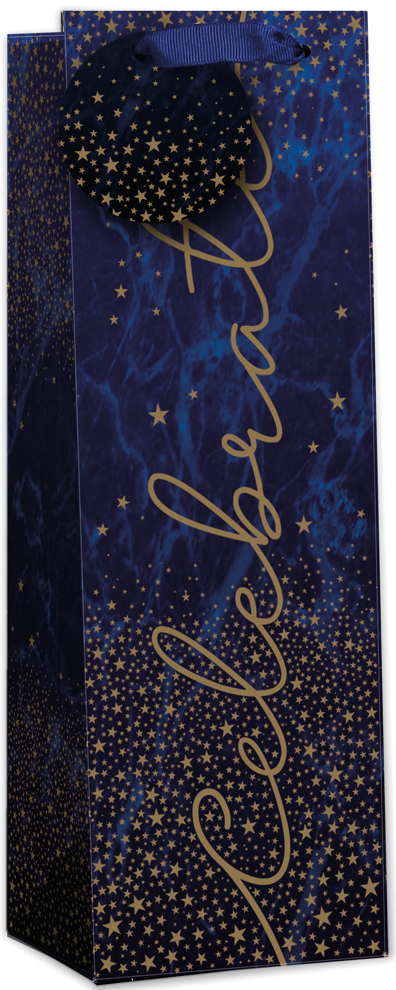 Simon Elvin Gift Bag Navy Gold Stars Bottle 6pk