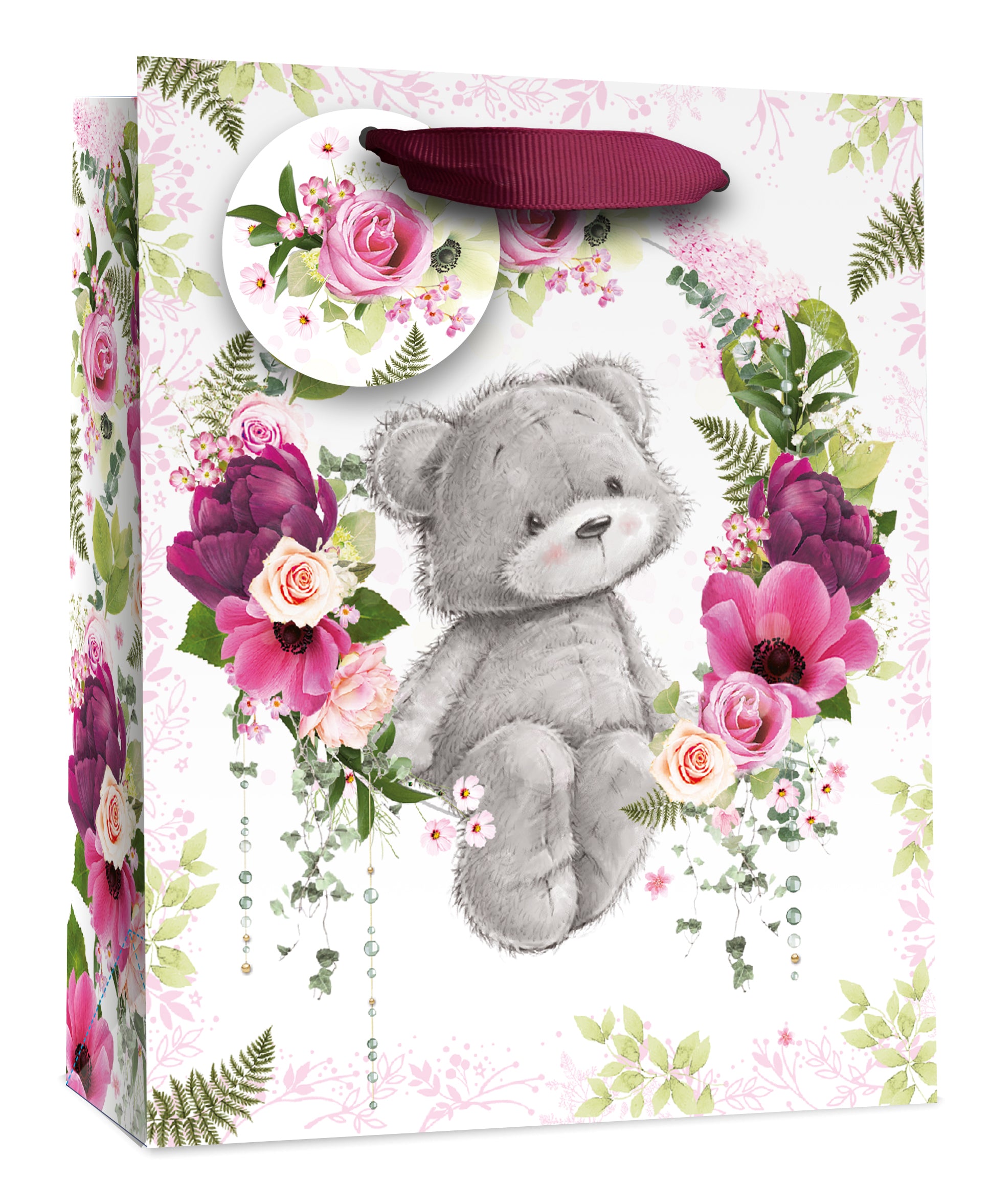 Simon Elvin Gift Bag Floral Bear Medium 6pk