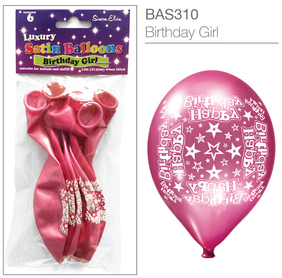 Simon Elvin Birthday Girl Satin 11" Latex 6pk