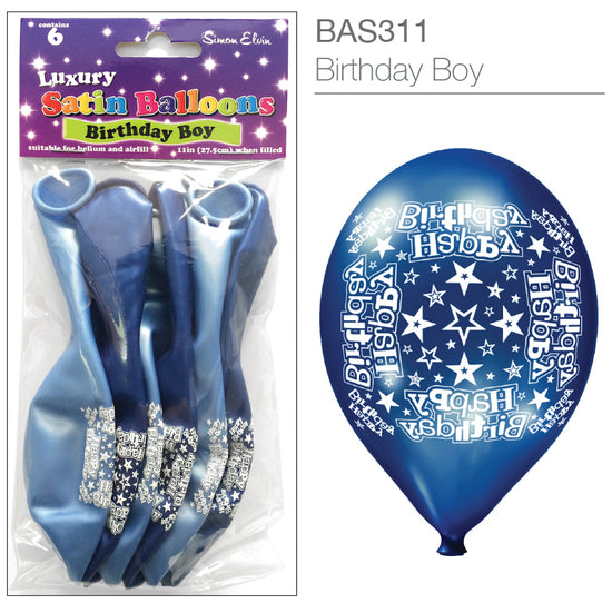 Birthday Boy Satin Printed 11" Latex Balloons 6pk