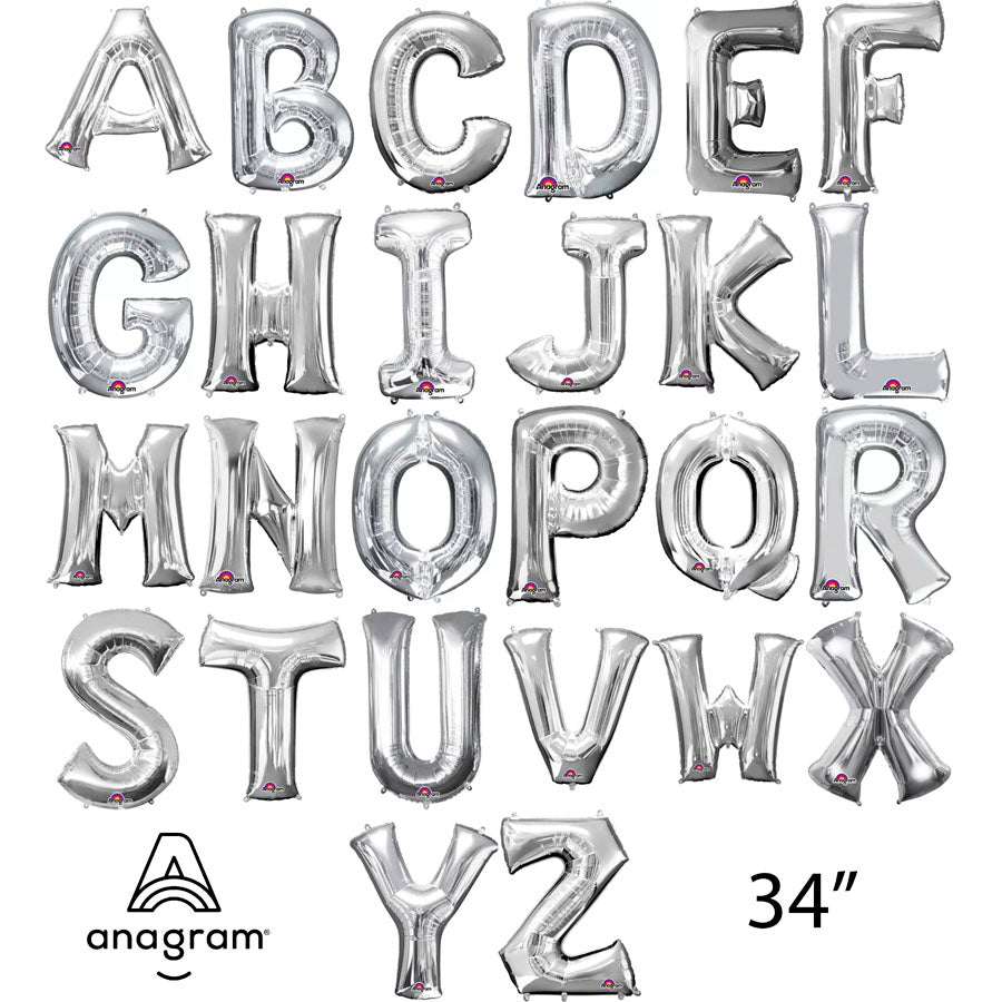 Anagram Foil Balloon Silver 34" Letters A - Z