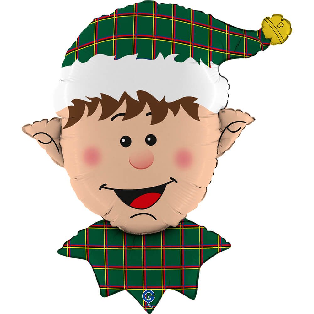 Foil Blln Shape Tartan Elf Head