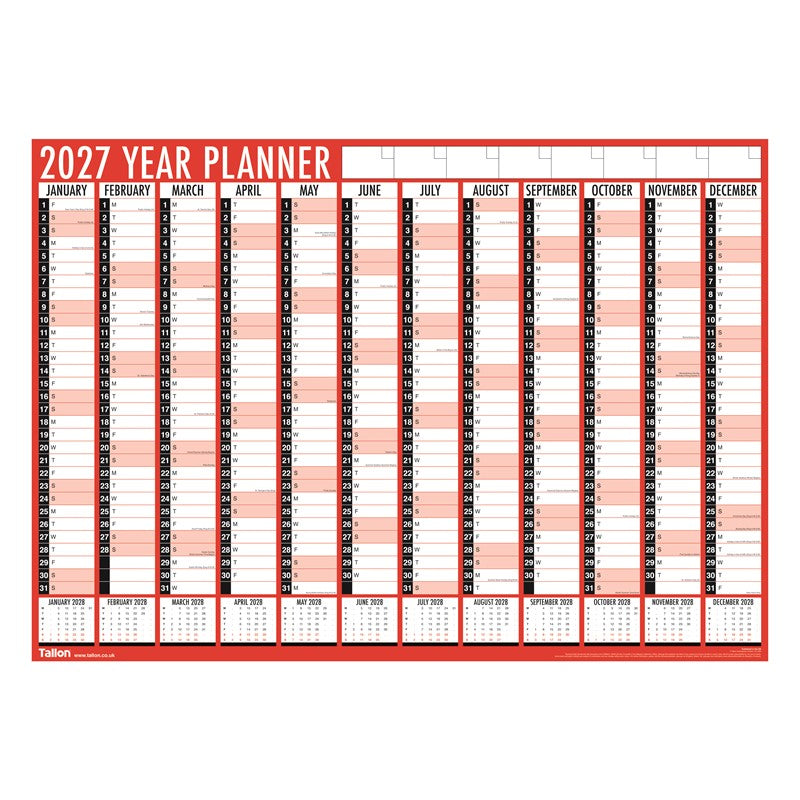 Calendar Full Year Wall Planner Folded 2027