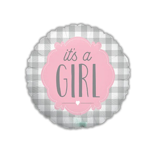 Grabo It's A Girl Buffalo Plaid 18" Foil Balloon