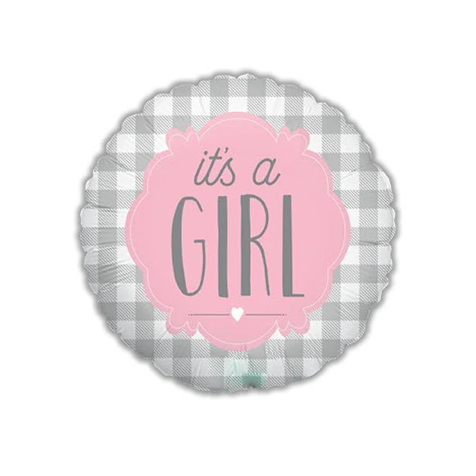 Grabo It's A Girl Buffalo Plaid 18" Foil Balloon