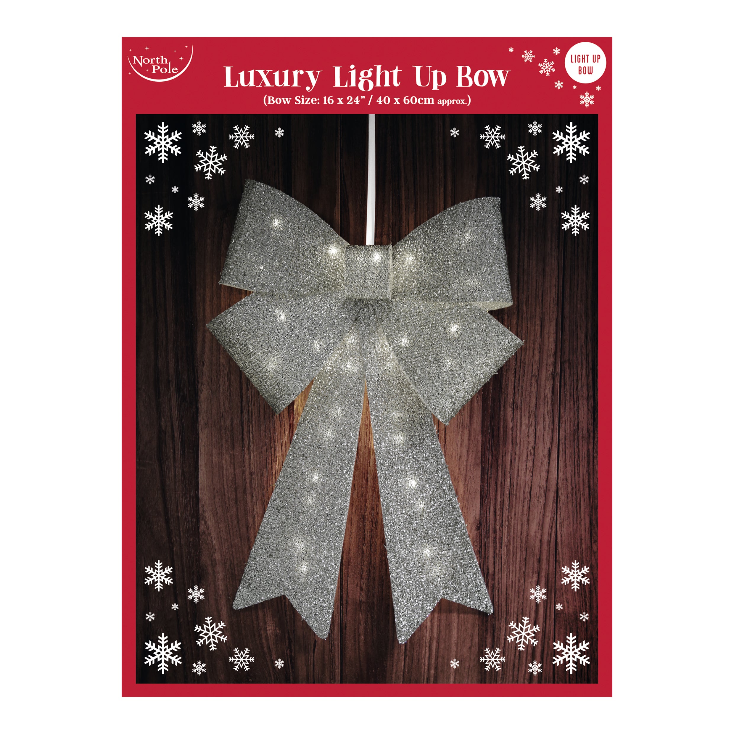 Light Up Bow Silver 16x24"