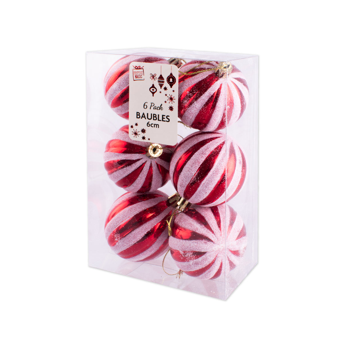 Glitter Candy Baubles 60mm 6pk