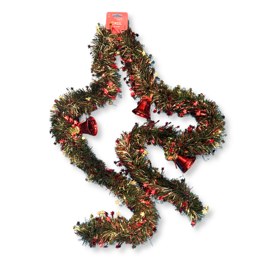 Uncle Bills Limited green tinsel with bells, 2m seasonal Christmas decoration
