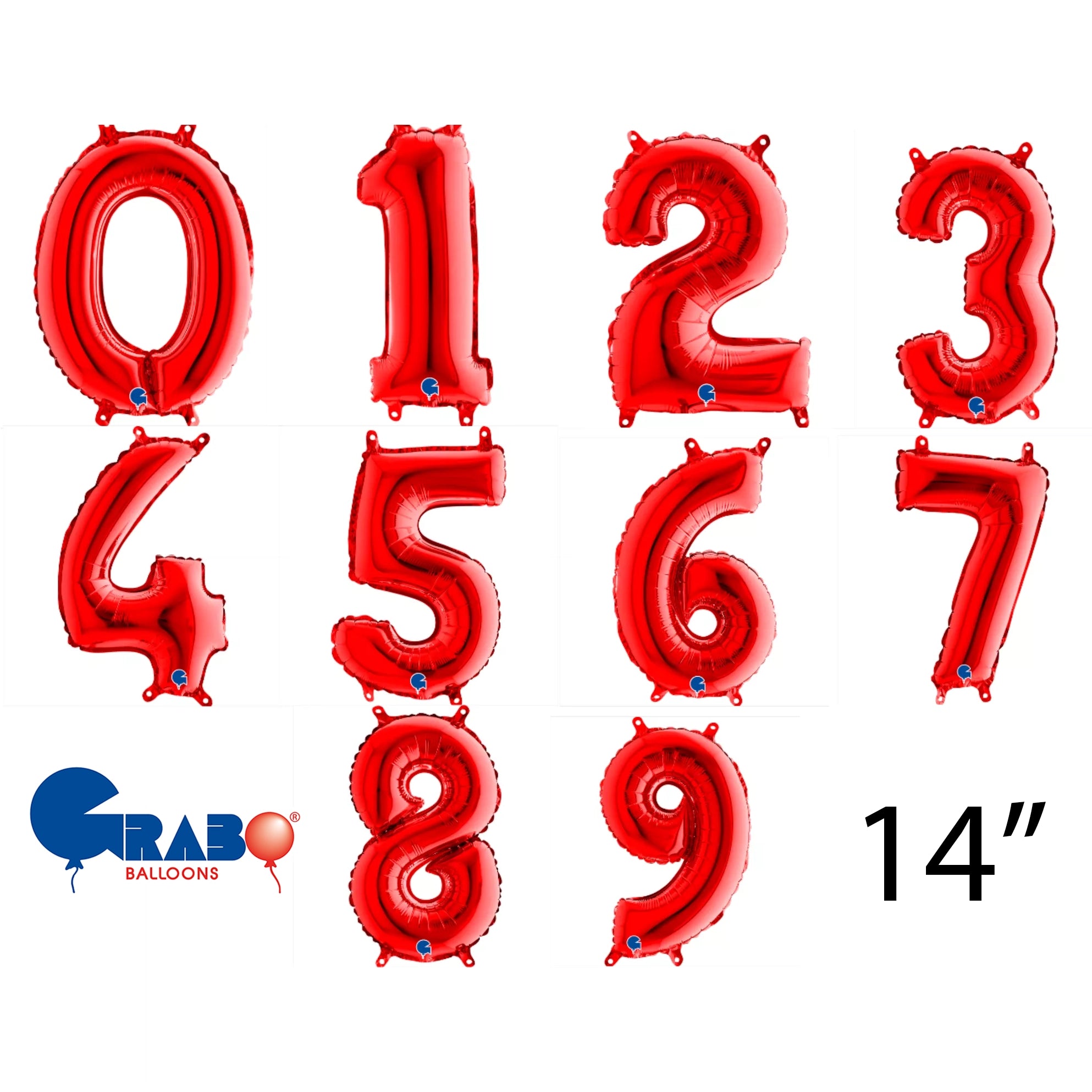 Grabo Foil Balloon Red 14" Numbers 0 - 9