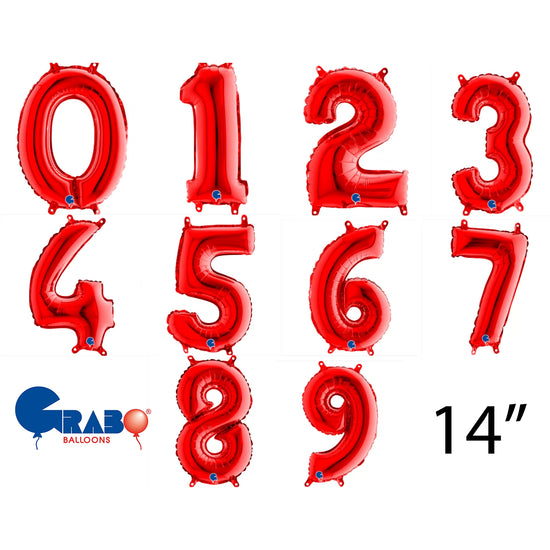 Grabo Foil Balloon Red 14" Numbers 0 - 9