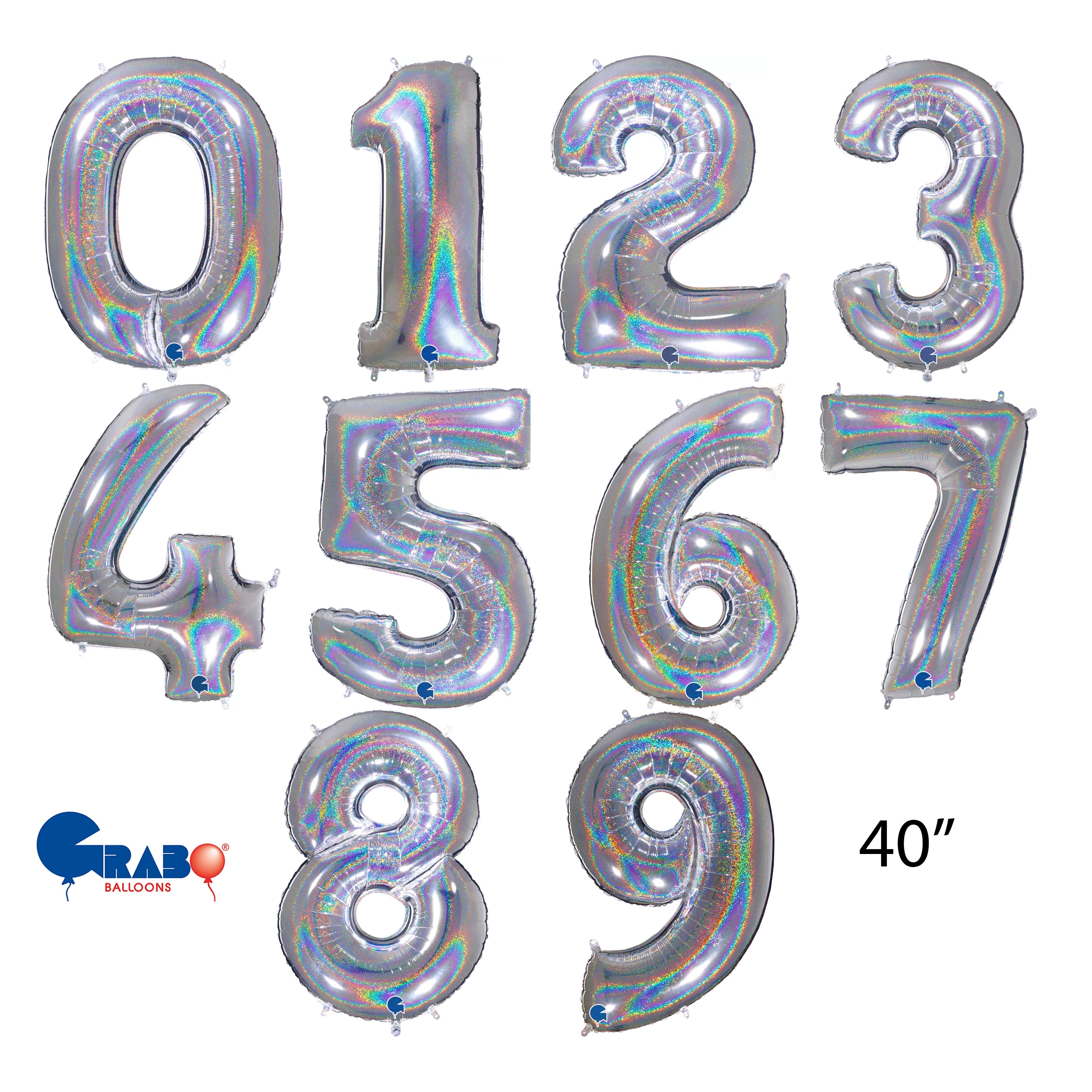 Grabo Foil Holo Glitter Silver 40" Numbers 0 - 9
