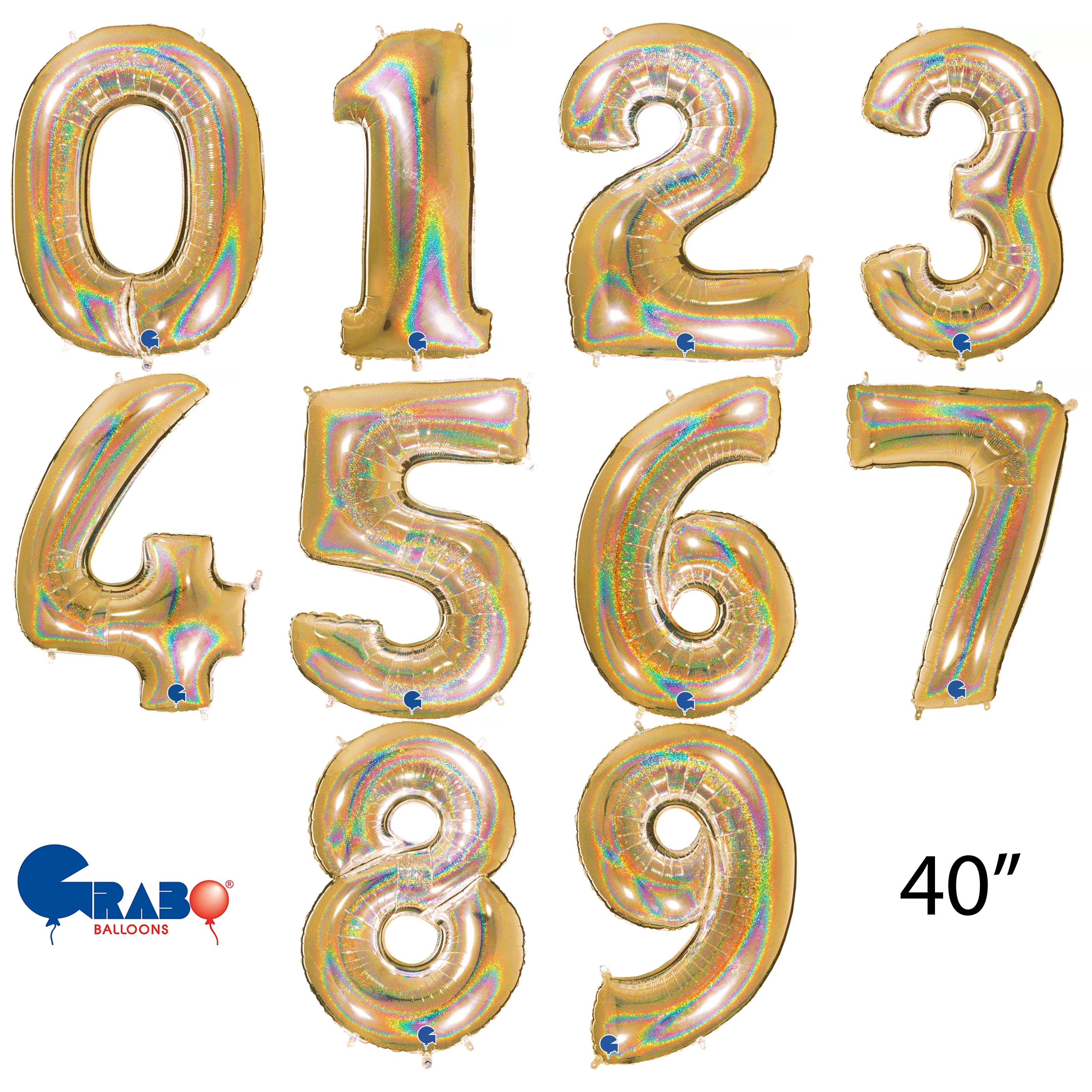 Grabo Foil Balloon Holo Glitter Gold 40" Numbers 0 - 9