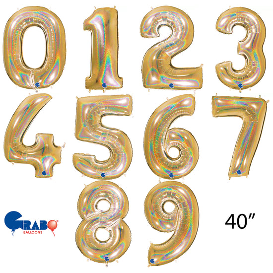 Grabo Foil Balloon Holo Glitter Gold 40" Numbers 0 - 9