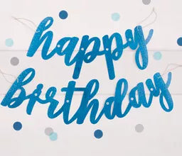 Unique Script Banner Blue Glitz Birthday