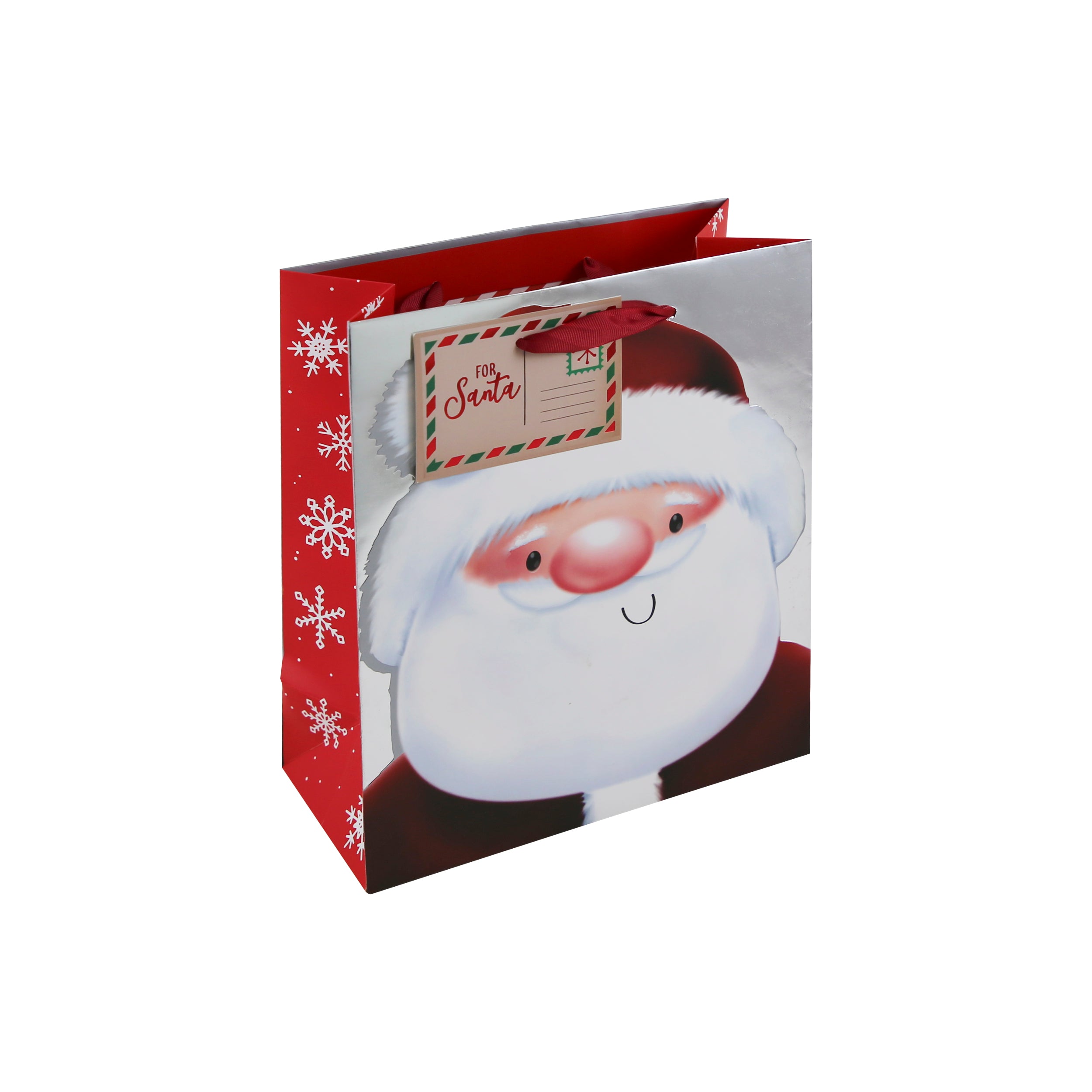 12pk Gift Bag Xmas Santa Metallic Medium