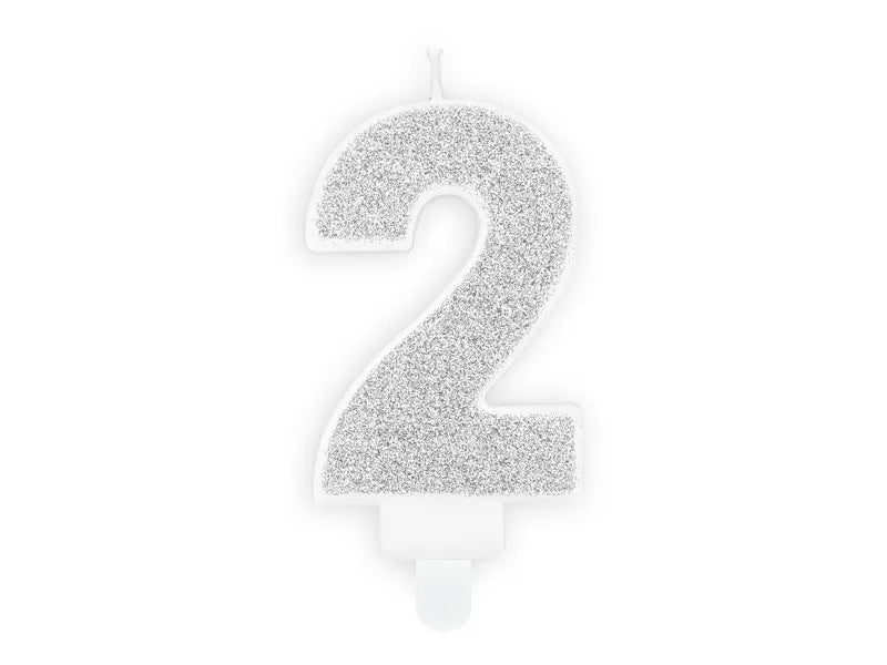 PartyDeco Party Candle Number 2 Glitter Silver 7cm