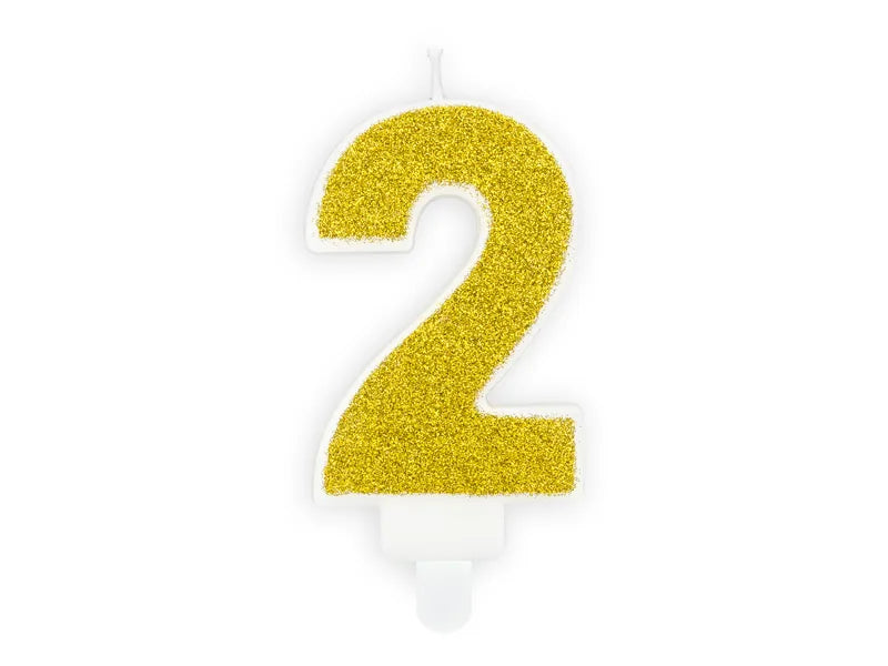 PartyDeco Party Candle Number 2 Glitter Gold 7cm
