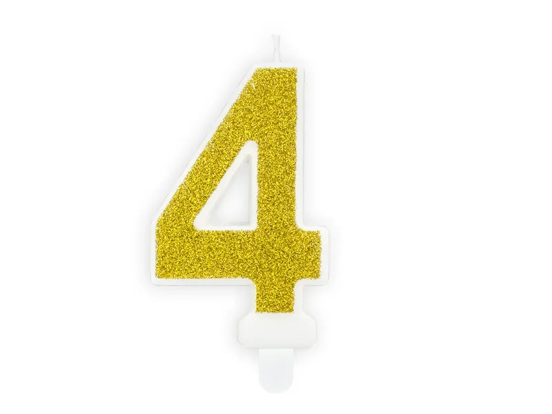 PartyDeco Party Candle Number 4 Glitter Gold 7cm