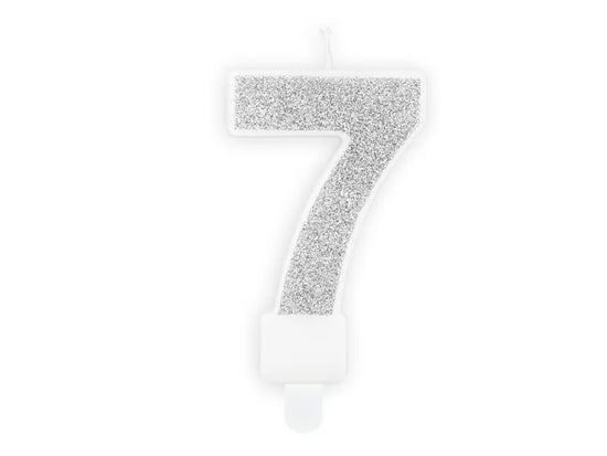 PartyDeco Party Candle Number 7 Glitter Silver 7cm