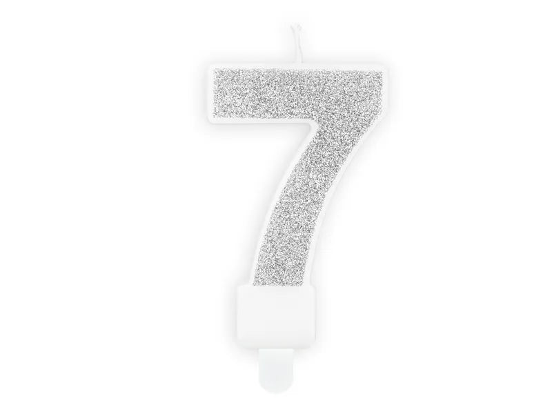 PartyDeco Party Candle Number 7 Glitter Silver 7cm