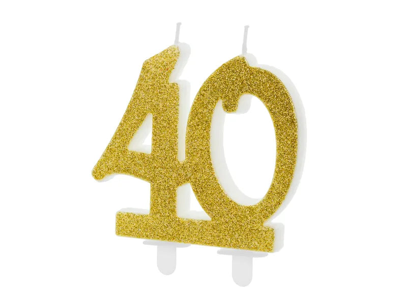 PartyDeco Party Candle Age 40 Glitter Gold 7.5cm