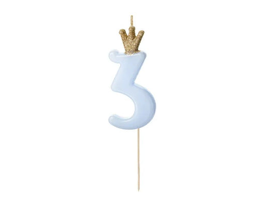 PartyDeco Party Candle Number 3 Blue 9.5cm