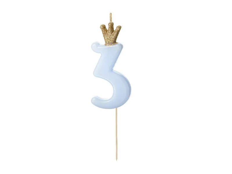 PartyDeco Party Candle Number 3 Blue 9.5cm