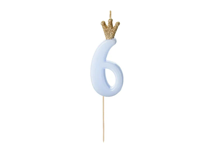 PartyDeco Party Candle Number 6 Blue 9.5cm