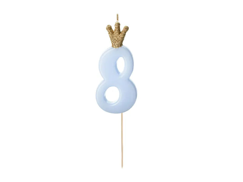PartyDeco Party Candle Number 8 Blue 9.5cm