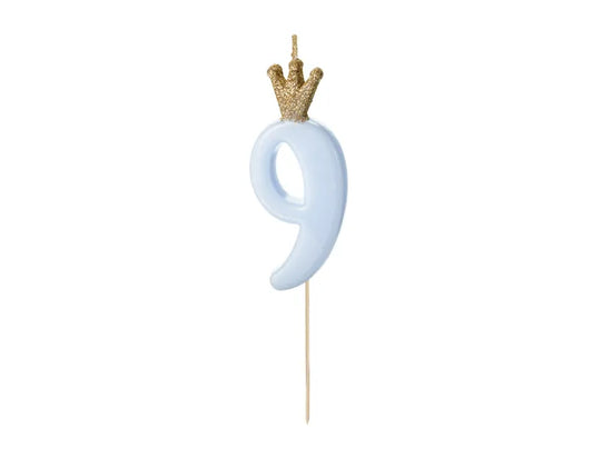 PartyDeco Party Candle Number 9 Blue 9.5cm