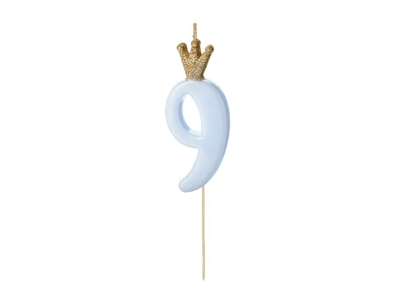 PartyDeco Party Candle Number 9 Blue 9.5cm