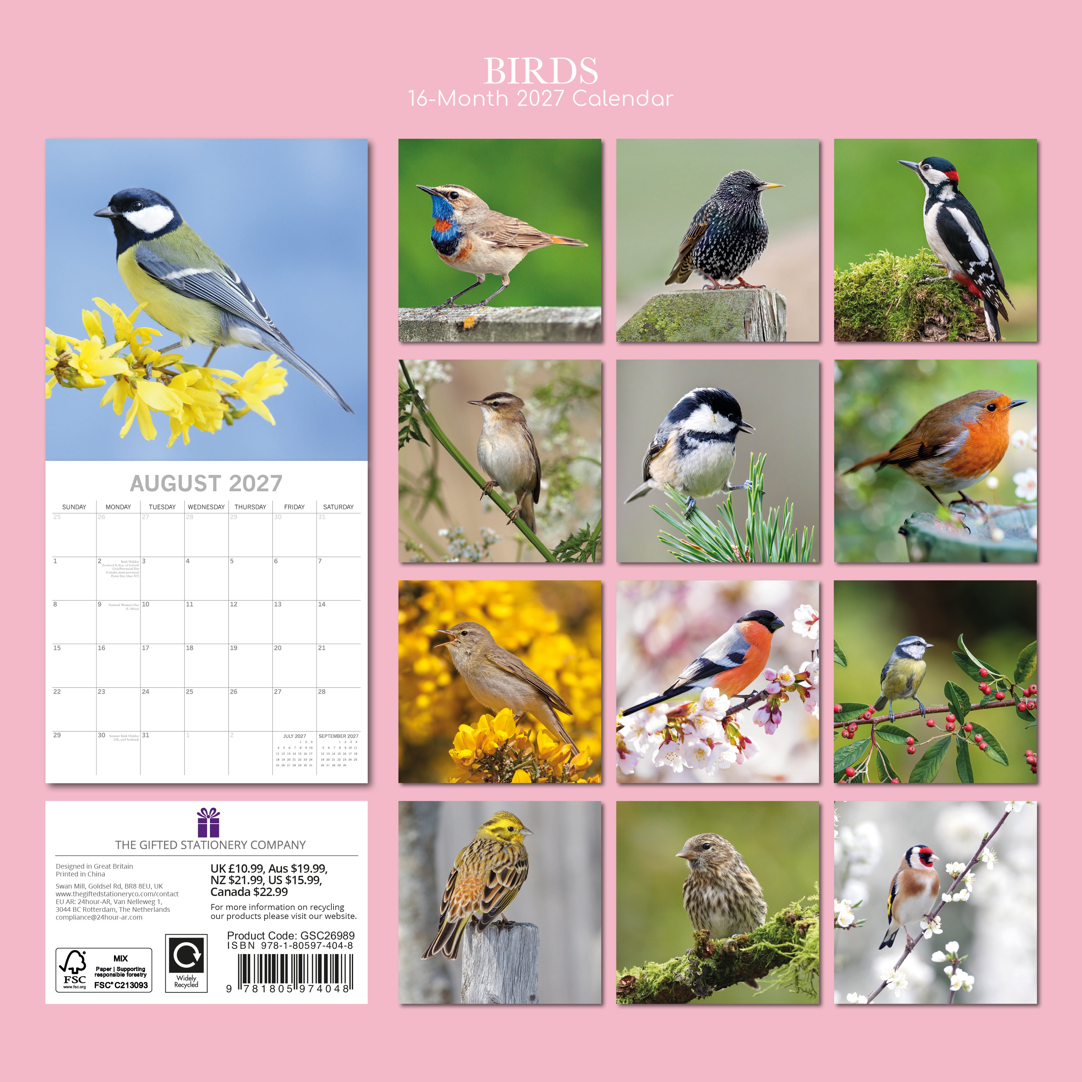 Gifted Stationery Calendar Birds 2027