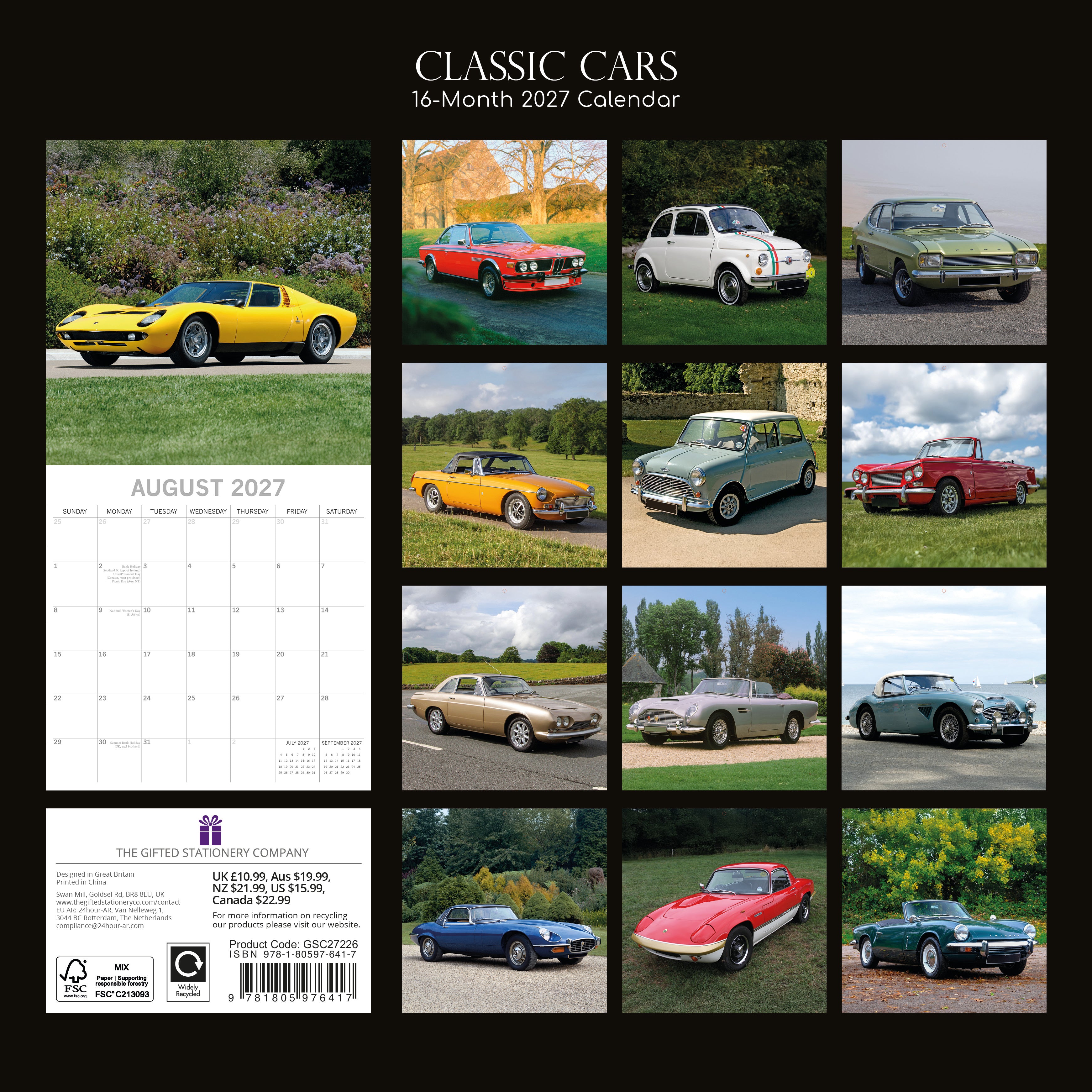 Gifted Stationery Calendar Classic Cars 2027