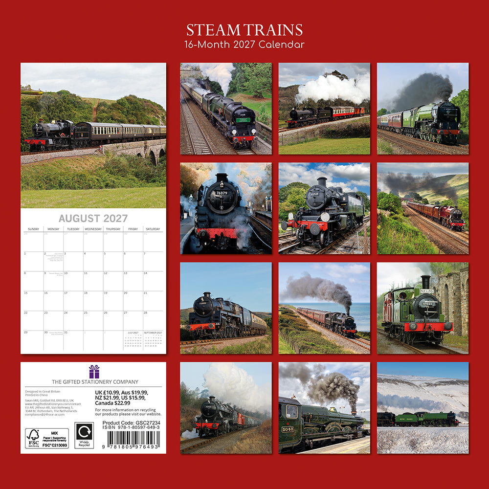 Gifted Stationery Calendar Steam Trains 2027